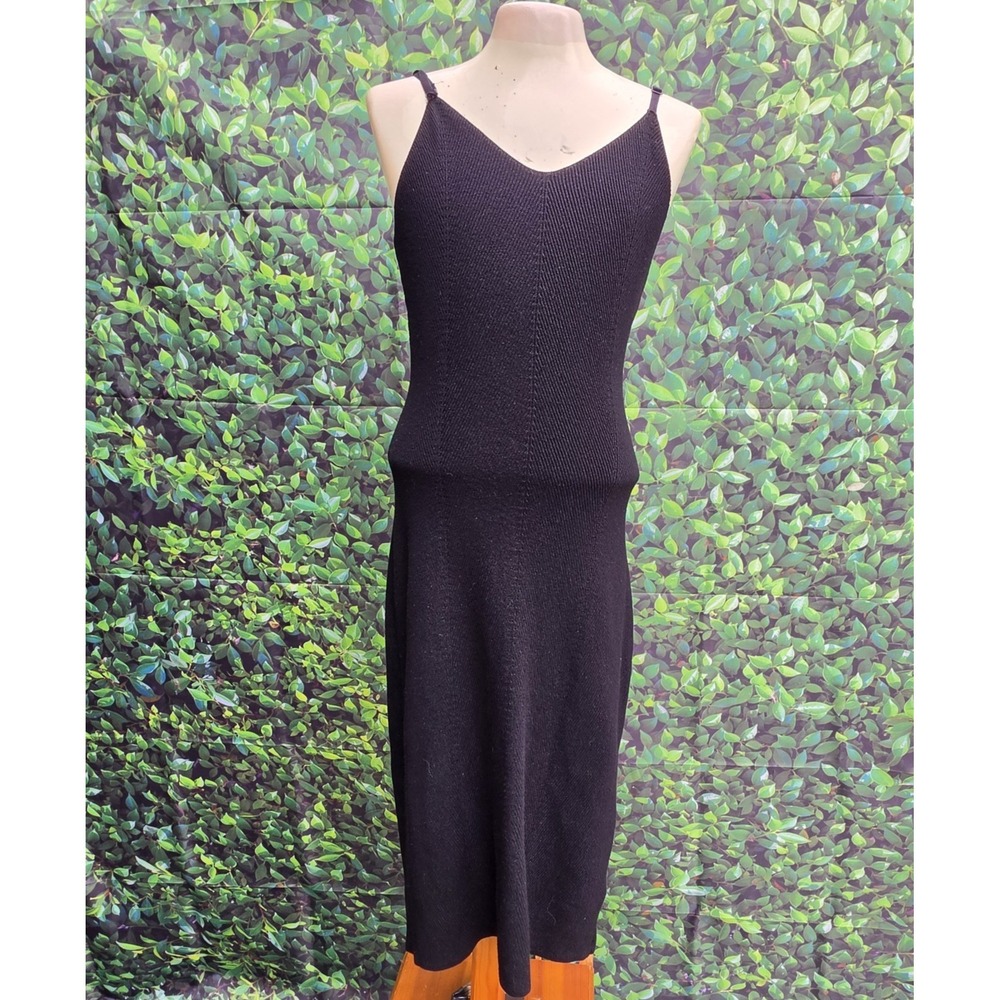 Freshman 1996 Black Knit Midi Dress Women's Medium Spaghetti Strap Y2K Minimalis